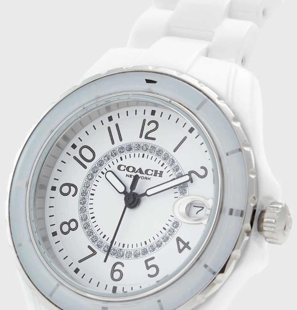 Coach 14503462 Preston Women’s Watch | White Ceramic Strap | Gold Tone Stainless Steel 32mm Luxury Watch