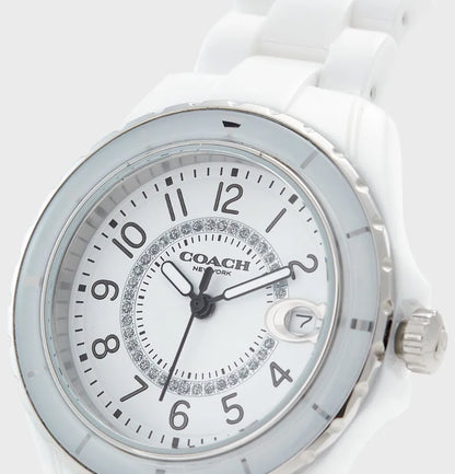 Coach 14503462 Preston Women’s Watch | White Ceramic Strap | Gold Tone Stainless Steel 32mm Luxury Watch