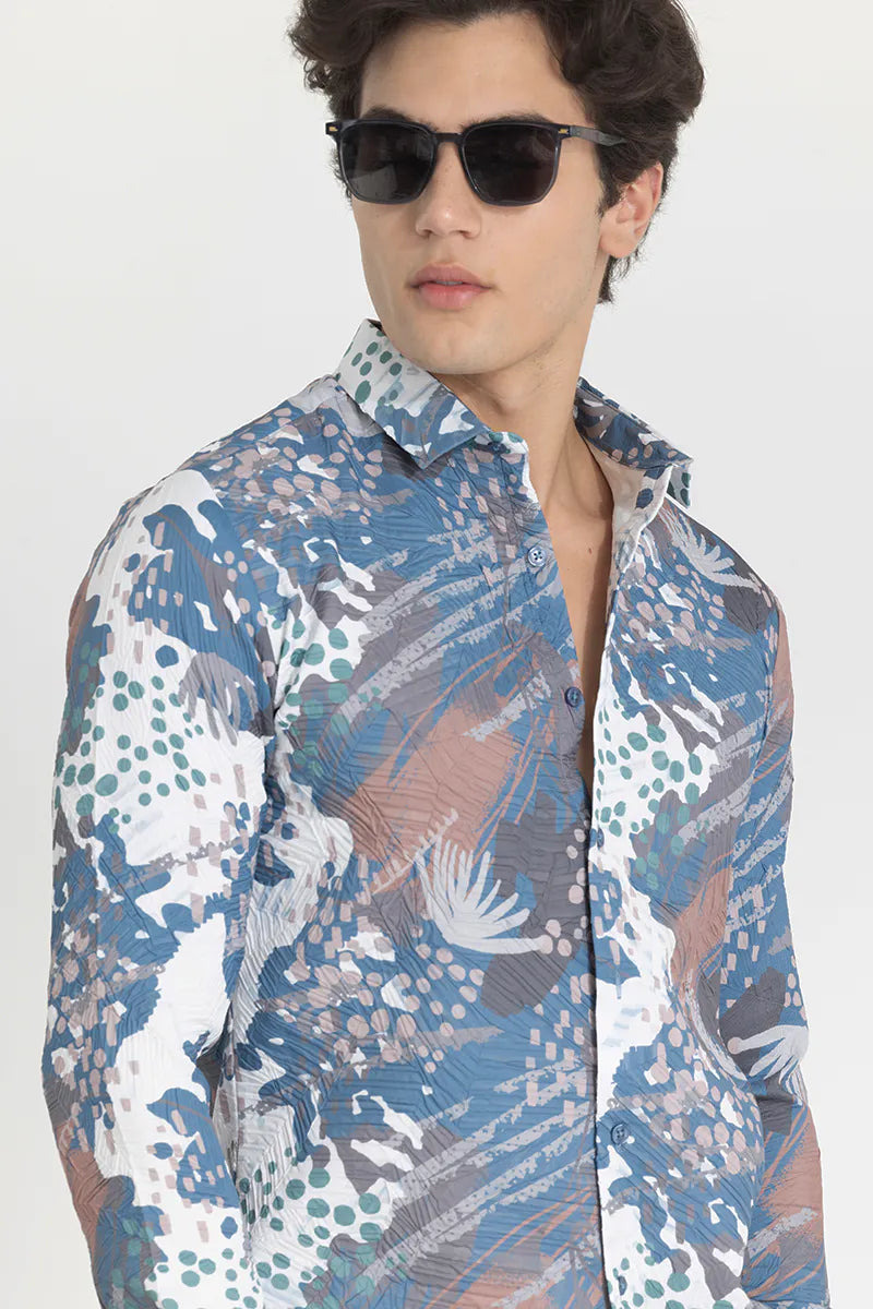Snitch Blue Textured Abstract Slim Fit Shirt