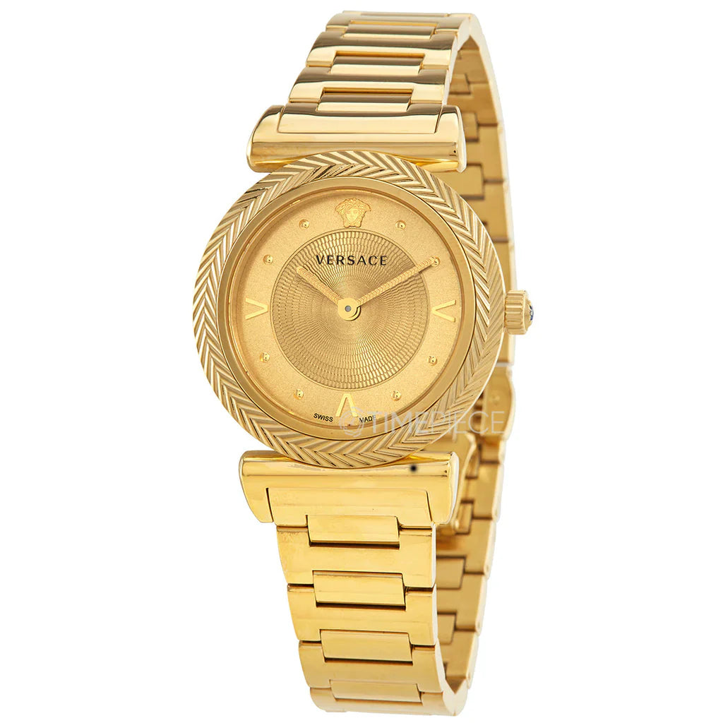 Versace VERE00618 V-Motif Women’s Watch | Gold Dial Gold Stainless Steel Strap | Swiss Made Luxury Watch