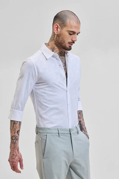 Snitch Men White Self-Design Slim Fit Casual Shirt