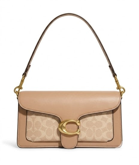 Coach Tabby Style Signature Canvas Flap Bag – Beige Leather Trim