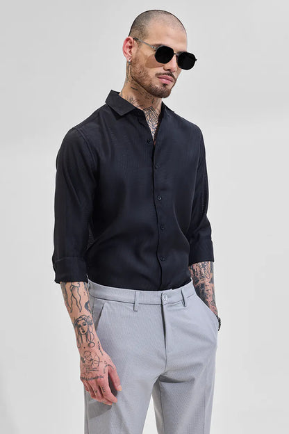 Snitch Black Geometric Slim Fit Full Sleeve Casual Shirt for Men