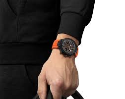 Tissot T1414173705102 T-Race Men’s Watch | Black Dial Chronograph | Orange Silicone Strap 45mm Swiss Made Sports Watch