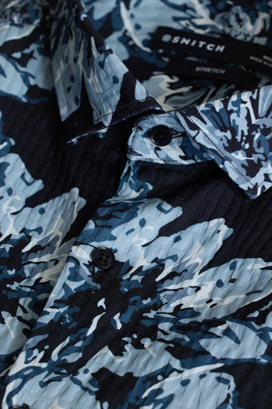 Snitch Black Floral Slim Fit Casual Shirt for Men