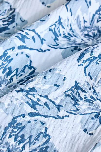 Snitch Light Blue Floral Slim Fit Casual Shirt