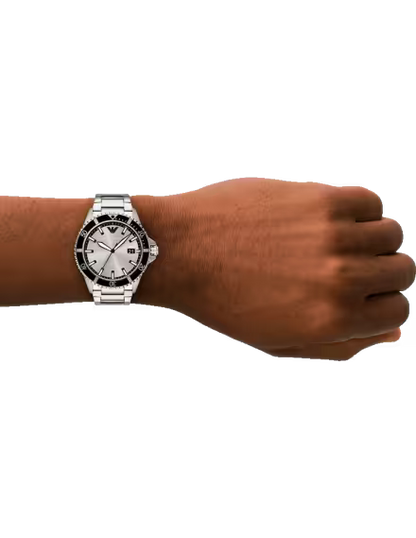 Emporio Armani AR11683 World Explorer Men’s Watch | Silver Stainless Steel | 42mm Grey Dial Luxury Watch