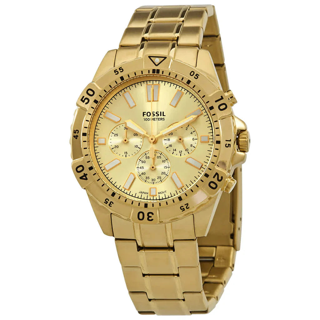 Fossil Garrett FS5772 Men’s Chronograph Watch – Gold Dial, Gold Stainless Steel Strap, 44mm Quartz