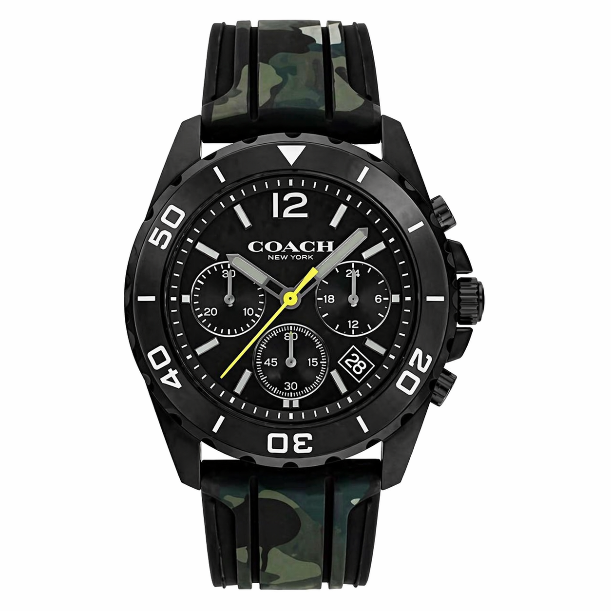 Coach Kent 14602567 Men’s Chronograph Watch – Black Dial, Camo Rubber Strap, 44mm Quartz