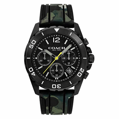 Coach Kent 14602567 Men’s Chronograph Watch – Black Dial, Camo Rubber Strap, 44mm Quartz