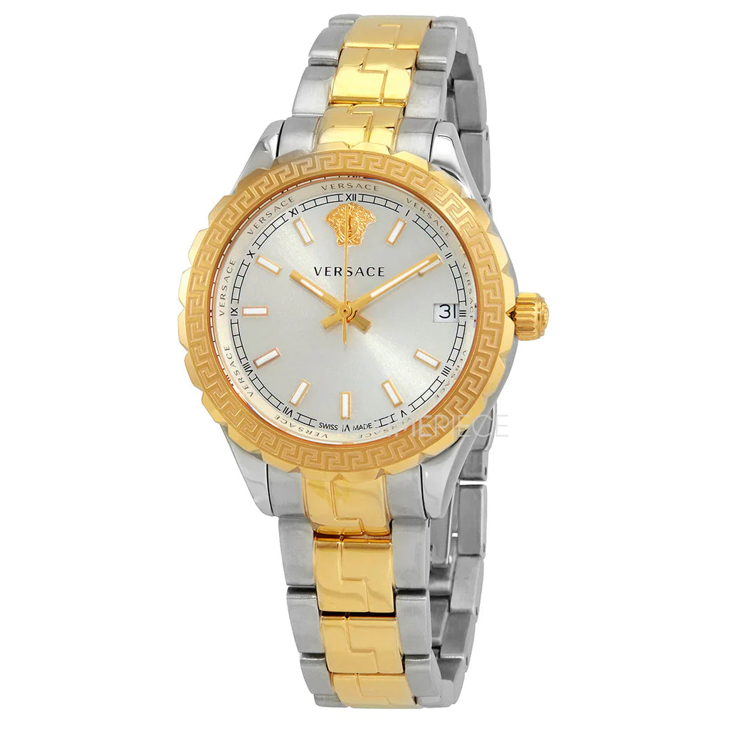 Versace V12030015 Hellenyium Women’s Watch | Silver Dial Two-Tone Stainless Steel | Swiss Quartz 35mm Luxury Watch