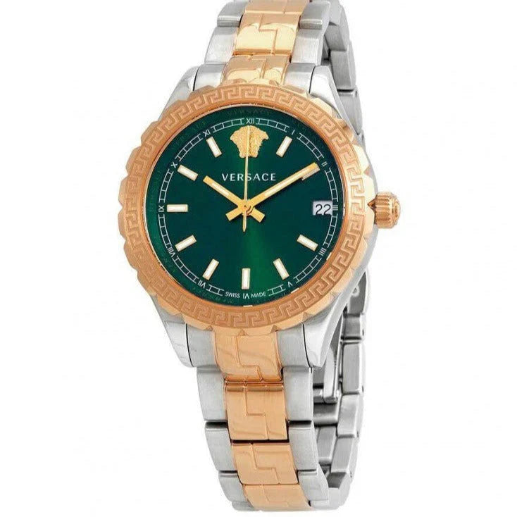 Versace V12050015 Hellenyium Women’s Watch | Green Dial Two-Tone Stainless Steel | Swiss Quartz 35mm Luxury Watch