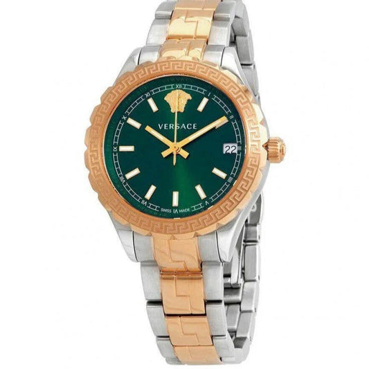 Versace V12050015 Hellenyium Women’s Watch | Green Dial Two-Tone Stainless Steel | Swiss Quartz 35mm Luxury Watch
