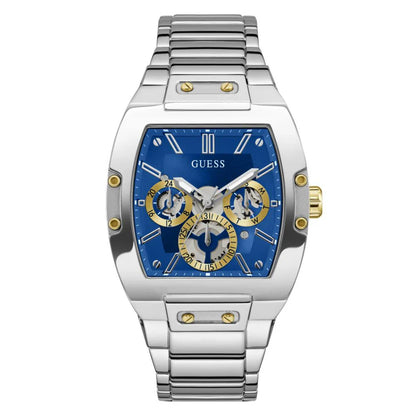 GUESS GW0456G5 Phoenix Men’s Watch | Blue Dial Stainless Steel Strap | Rectangular Analog Multi-Function 41.5mm Watch