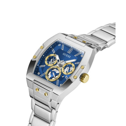 GUESS GW0456G5 Phoenix Men’s Watch | Blue Dial Stainless Steel Strap | Rectangular Analog Multi-Function 41.5mm Watch