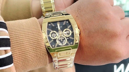 GUESS GW0456G1 Phoenix Men’s Watch | Black Dial Multifunction | Gold Tone Stainless Steel Rectangle Watch