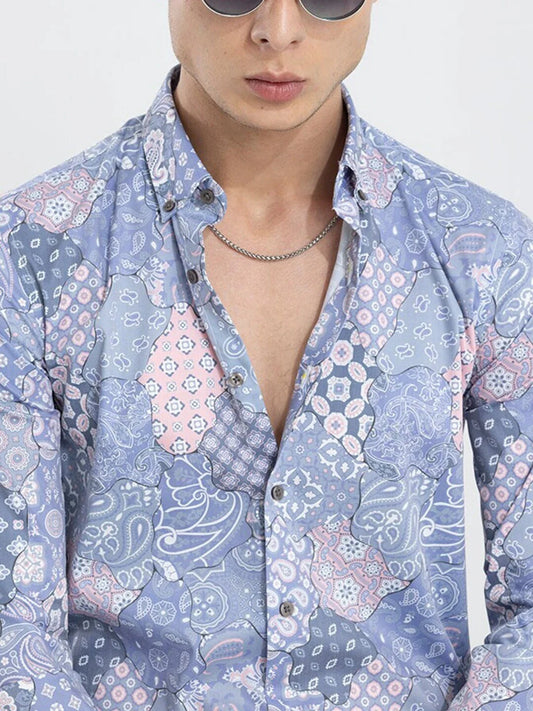 Snitch Slim Fit Printed Button Down Shirt for Men