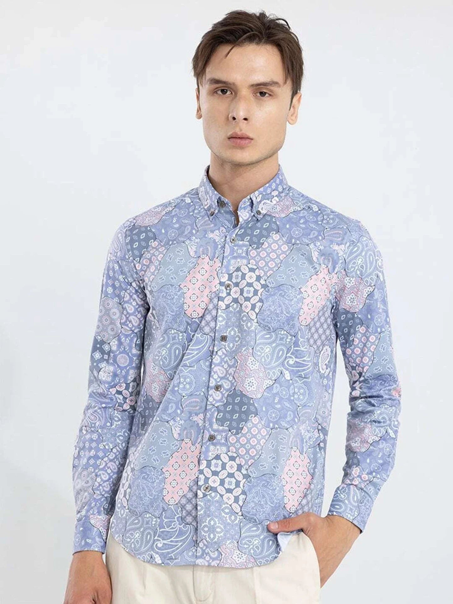 Snitch Slim Fit Printed Button Down Shirt for Men
