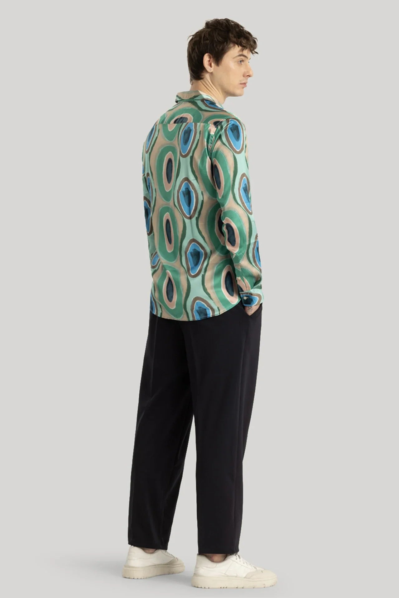 Snitch Green Slim Fit Printed Spread Collar Shirt for Men