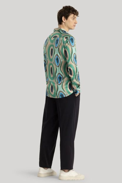 Snitch Green Slim Fit Printed Spread Collar Shirt for Men