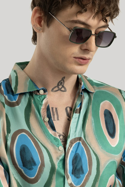 Snitch Green Slim Fit Printed Spread Collar Shirt for Men