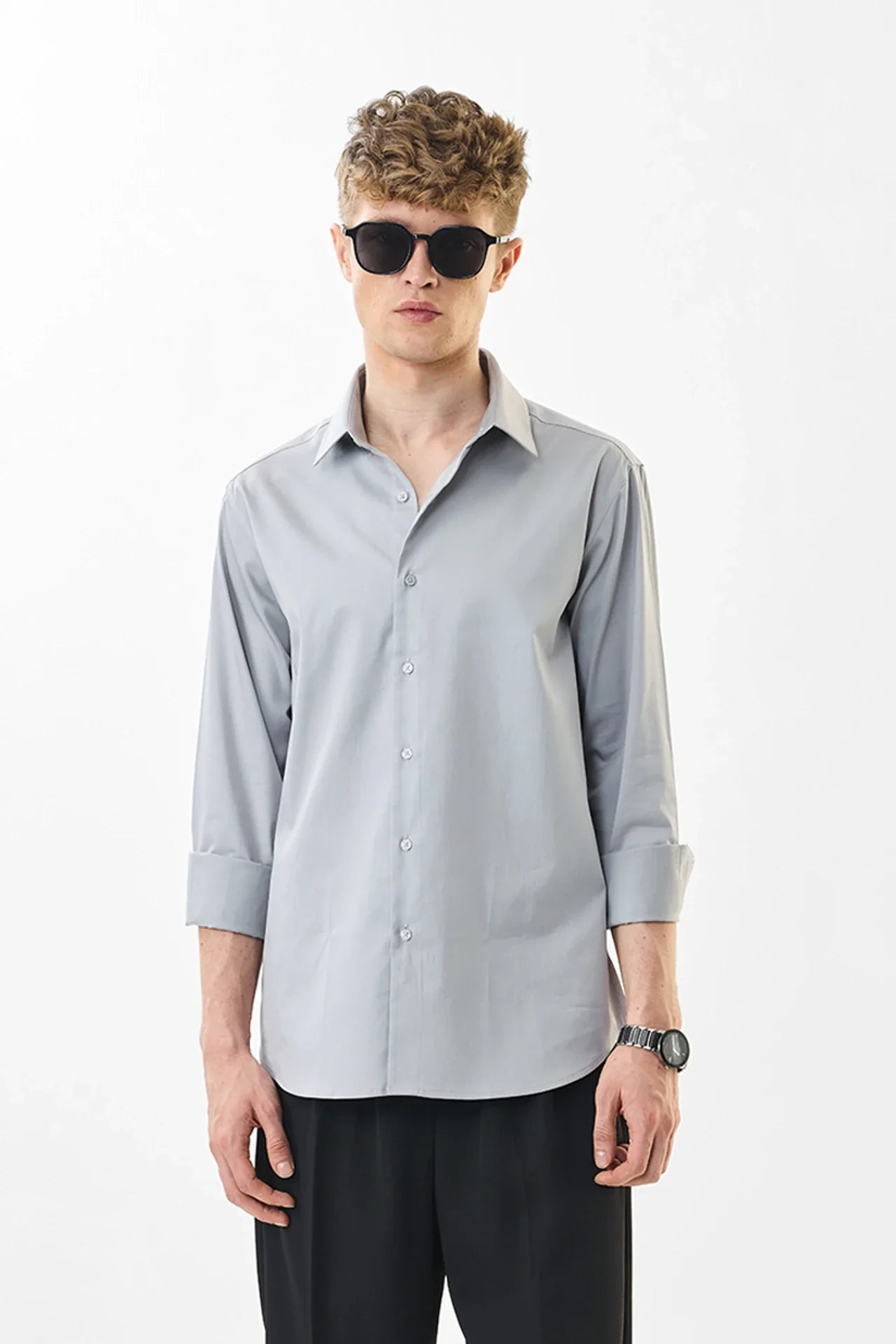 Snitch Men Grey Slim Fit Stretch Luxe Casual Shirt for Men