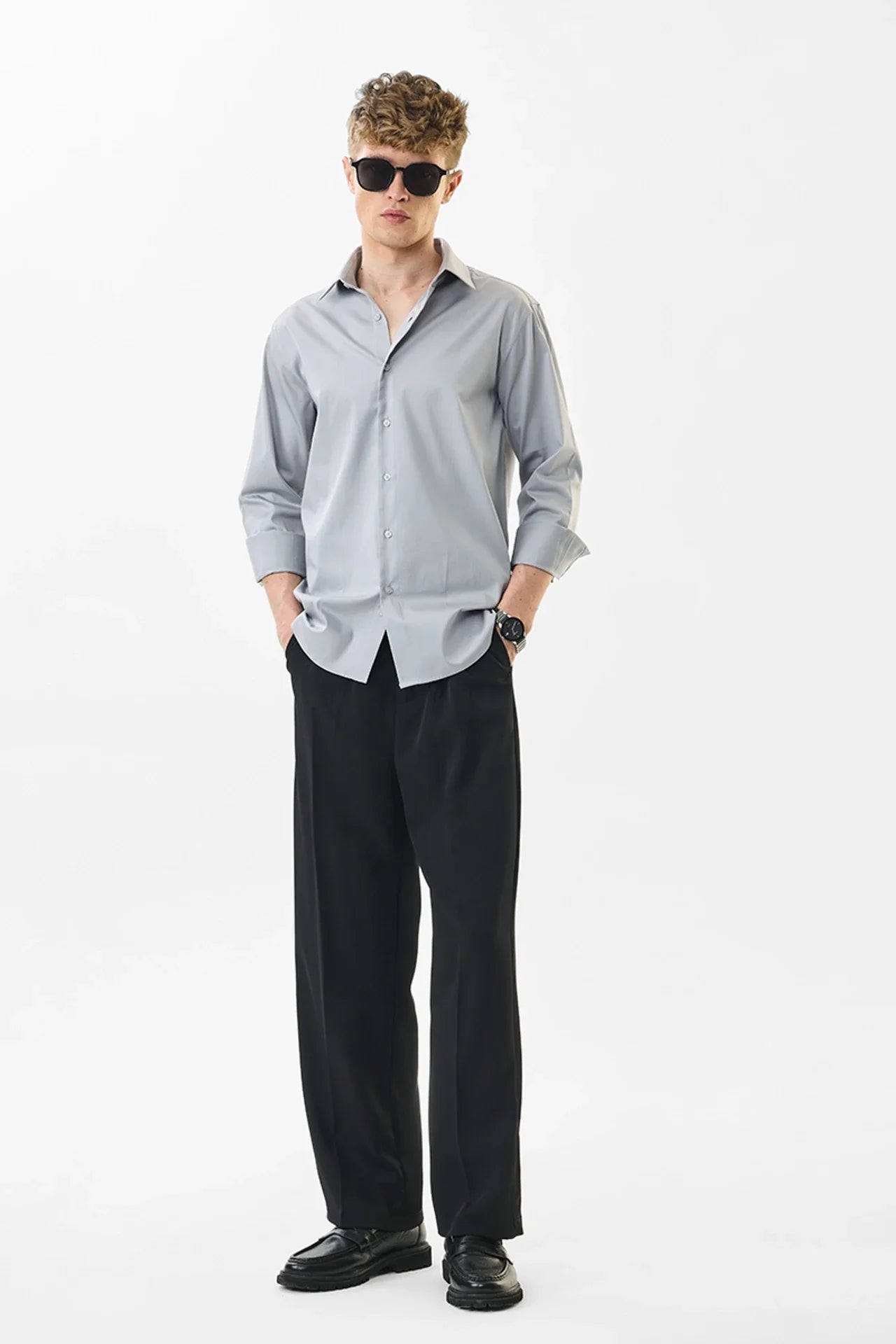 Snitch Men Grey Slim Fit Stretch Luxe Casual Shirt for Men