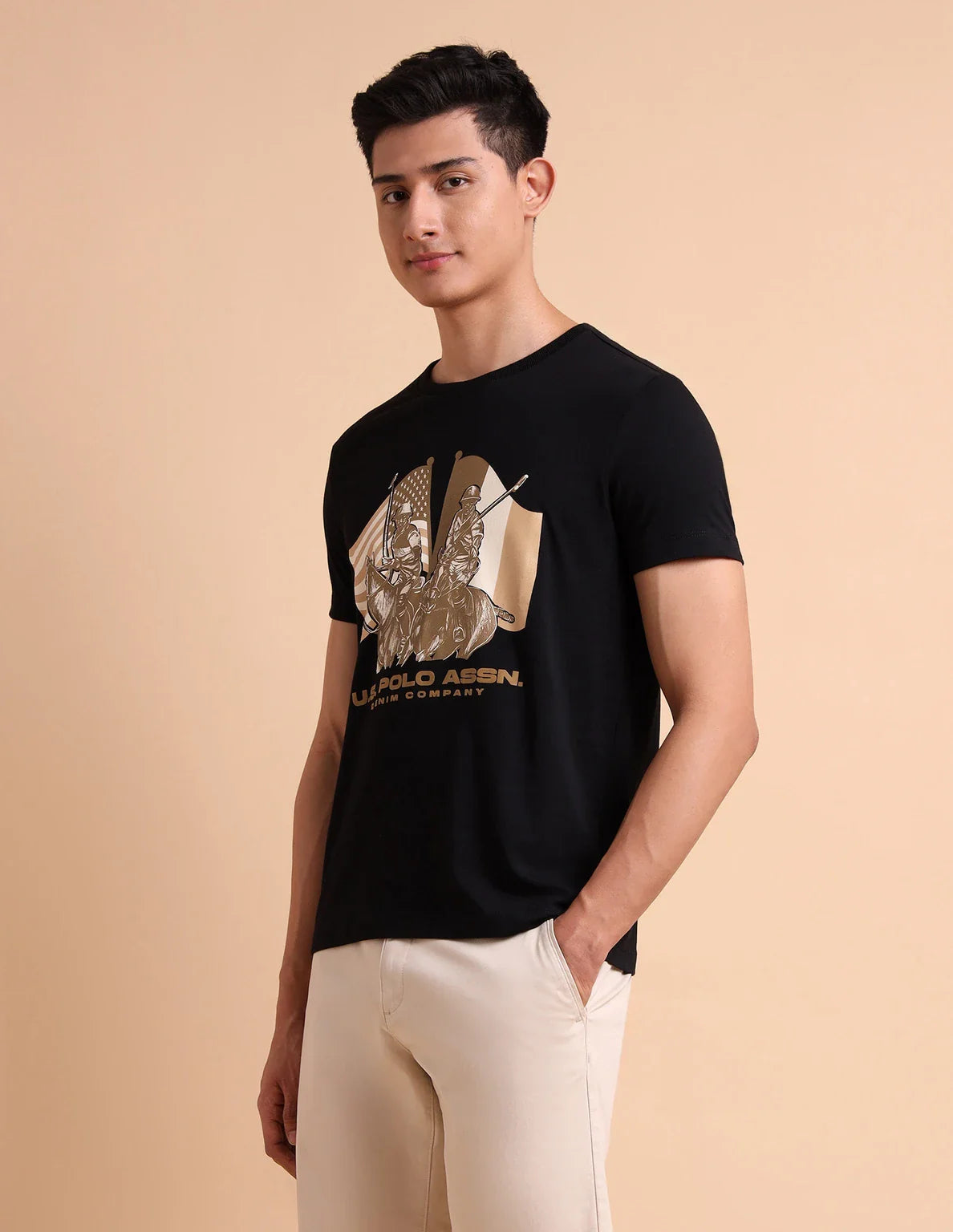 U.S. Polo Assn. Denim Co. Men Printed Round Neck Pure Cotton Black T-Shirt