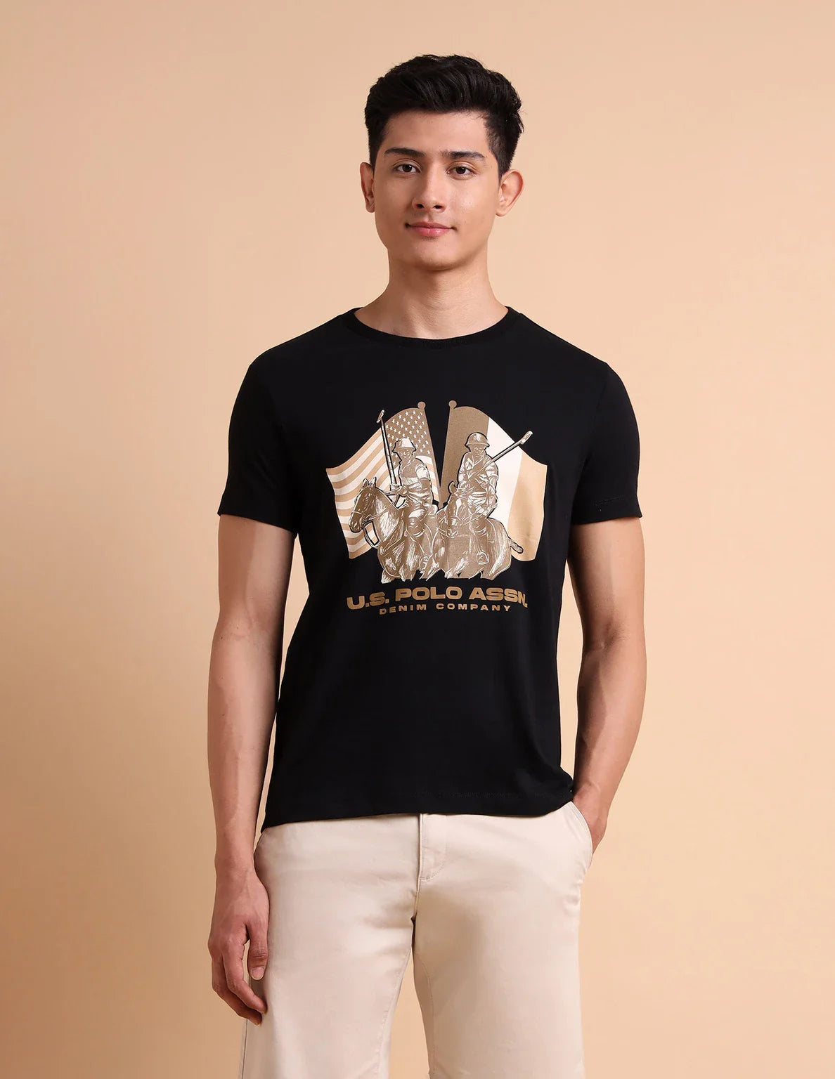 U.S. Polo Assn. Denim Co. Men Printed Round Neck Pure Cotton Black T-Shirt
