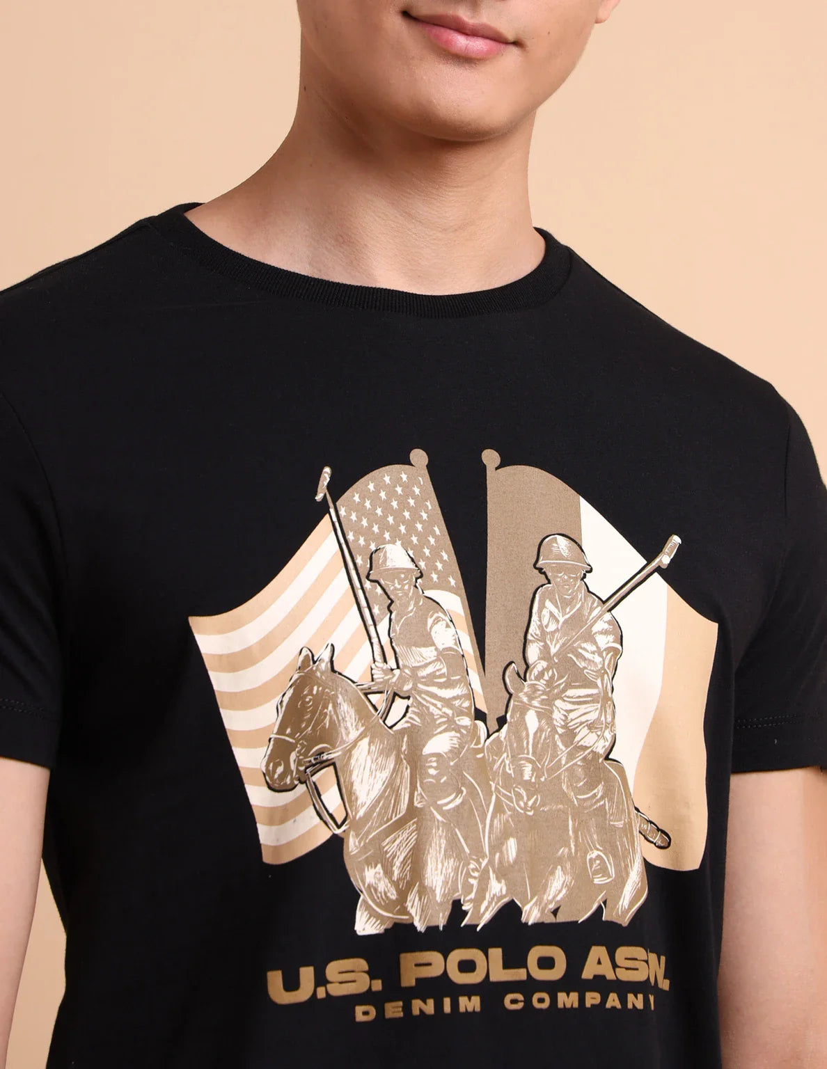 U.S. Polo Assn. Denim Co. Men Printed Round Neck Pure Cotton Black T-Shirt