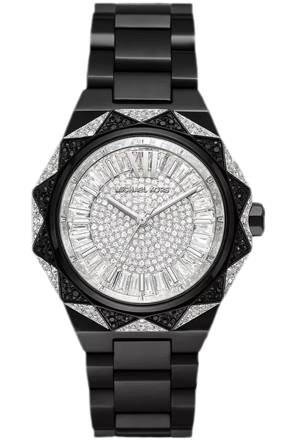 Michael Kors MK4692 Raquel Women’s Watch | Silver Dial Black Stainless Steel Bracelet | Rectangular Analog Luxury Watch