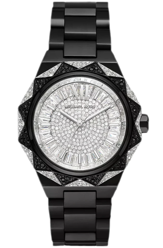 Michael Kors MK4692 Raquel Women’s Watch | Silver Dial Black Stainless Steel Bracelet | Rectangular Analog Luxury Watch
