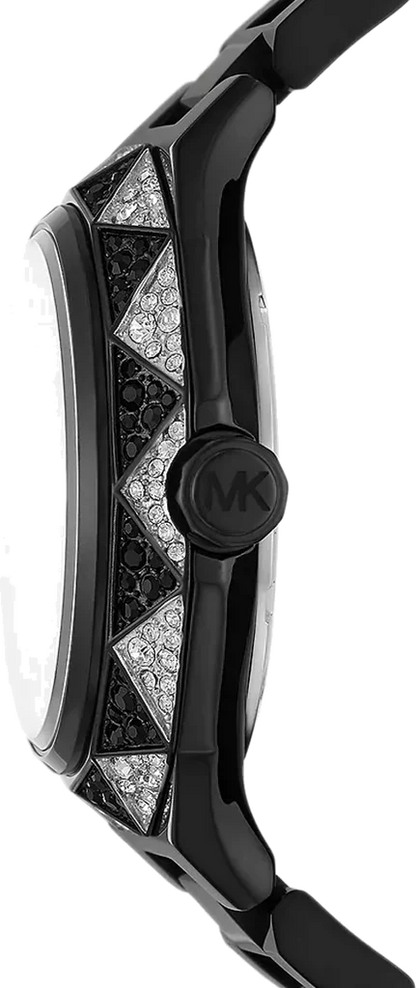 Michael Kors MK4692 Raquel Women’s Watch | Silver Dial Black Stainless Steel Bracelet | Rectangular Analog Luxury Watch