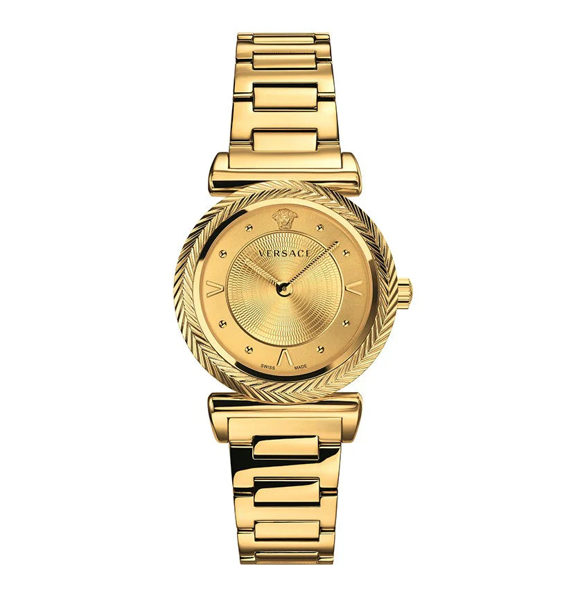 Versace VERE00618 V-Motif Women’s Watch | Gold Dial Gold Stainless Steel Strap | Swiss Made Luxury Watch