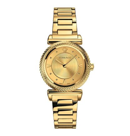 Versace VERE00618 V-Motif Women’s Watch | Gold Dial Gold Stainless Steel Strap | Swiss Made Luxury Watch