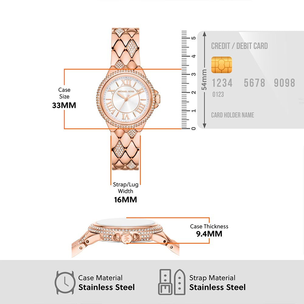 Michael Kors MK4810 Camille Women’s Watch | White Dial Rose Gold Stainless Steel | 33mm Analog Luxury Watch