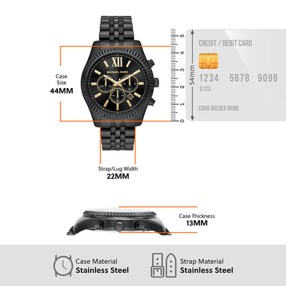 Michael Kors MK8603 Lexington Men’s Chronograph Watch – Black Stainless Steel Strap, Black Dial, 44mm Premium Luxury Watch