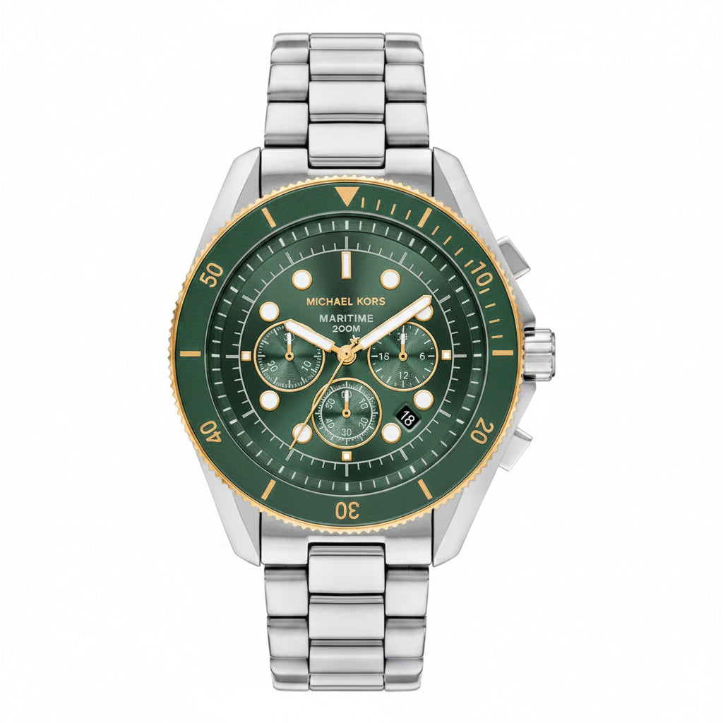 Michael Kors Maritime MK9215 Green Dial Chronograph Watch – Men’s Stainless Steel 45mm Luxury Watch (200M Water Resistant)