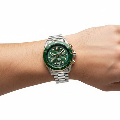Michael Kors Maritime MK9215 Green Dial Chronograph Watch – Men’s Stainless Steel 45mm Luxury Watch (200M Water Resistant)