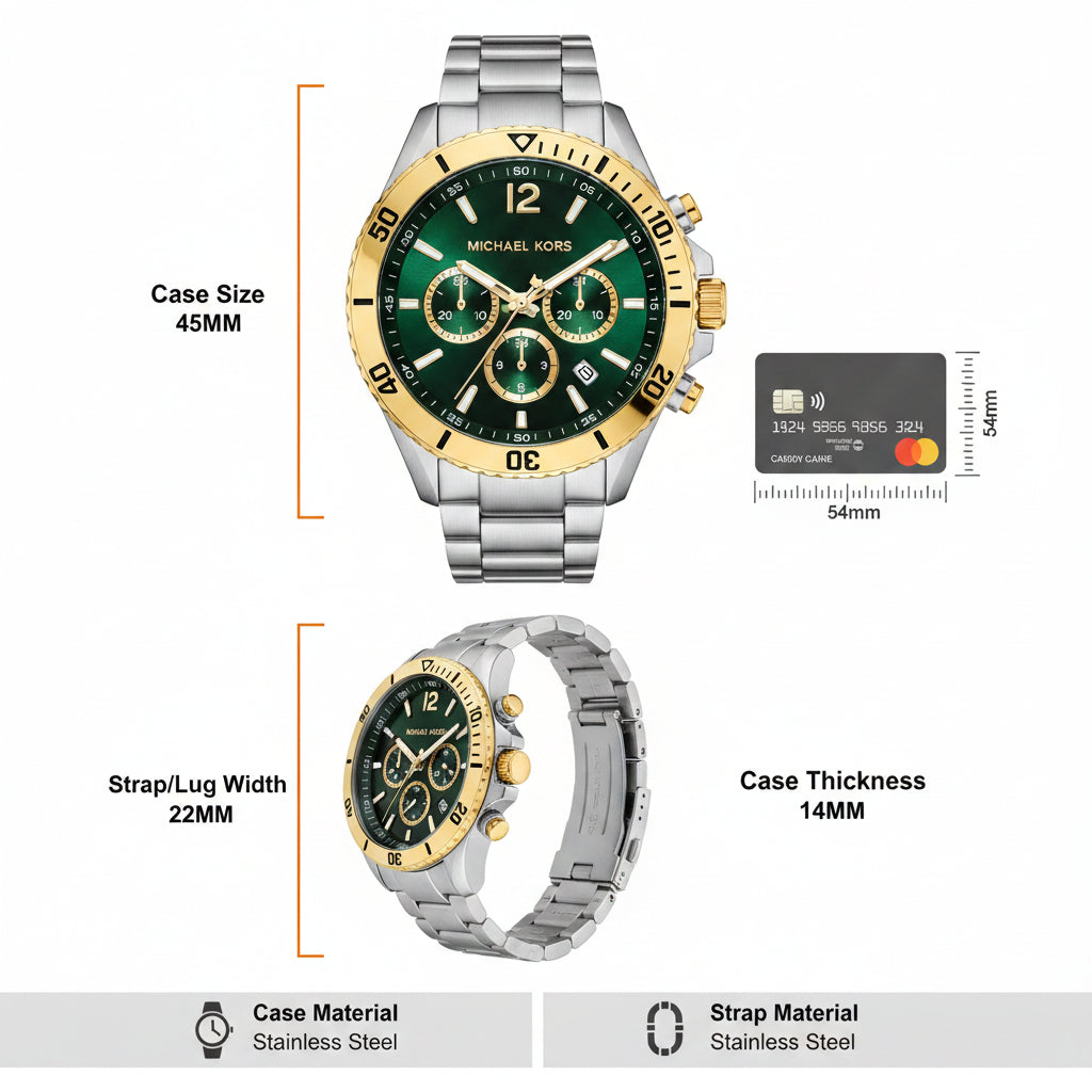 Michael Kors Maritime MK9215 Green Dial Chronograph Watch – Men’s Stainless Steel 45mm Luxury Watch (200M Water Resistant)