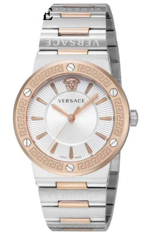 Versace VEVH01020 Greca Women’s Watch | White Dial Two-Tone Stainless Steel | Swiss Quartz Luxury Watch