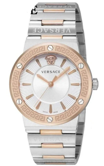 Versace VEVH01020 Greca Women’s Watch | White Dial Two-Tone Stainless Steel | Swiss Quartz Luxury Watch