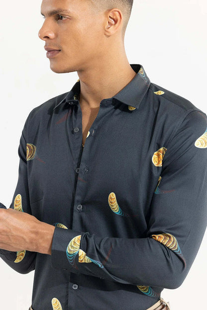 Snitch Dark Blue Printed Slim Fit Casual Shirt
