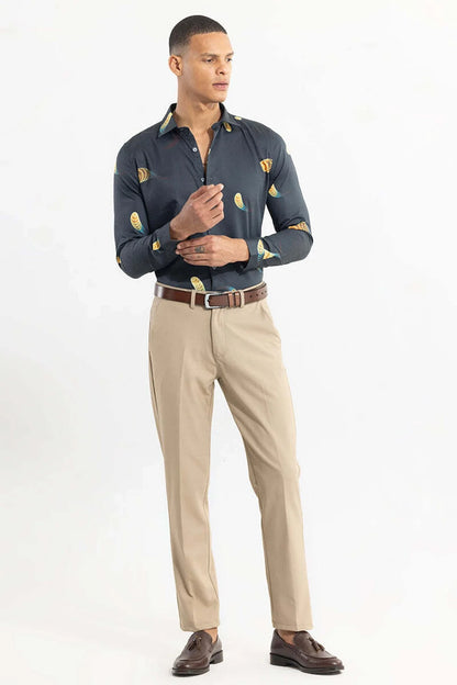 Snitch Dark Blue Printed Slim Fit Casual Shirt