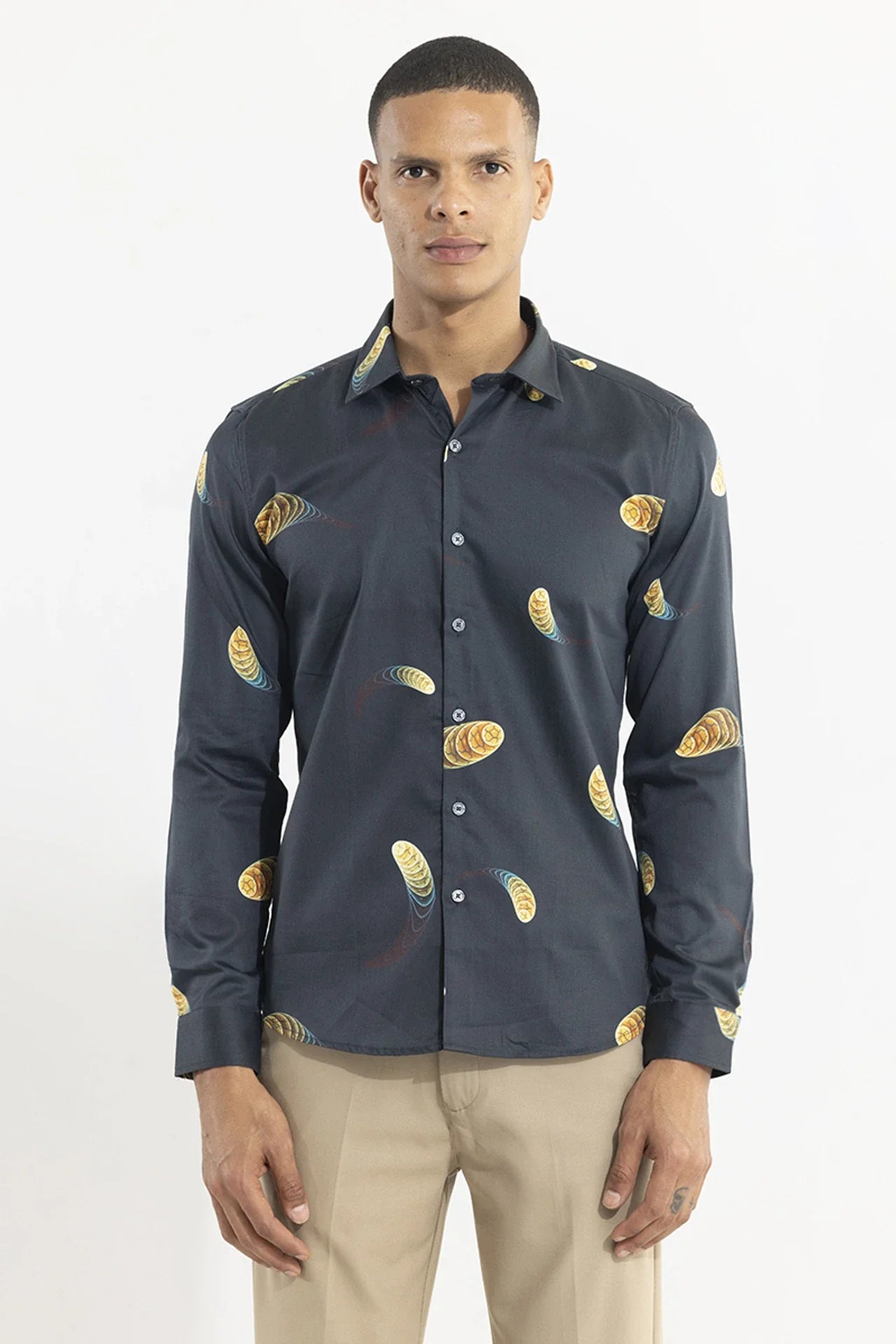 Snitch Dark Blue Printed Slim Fit Casual Shirt