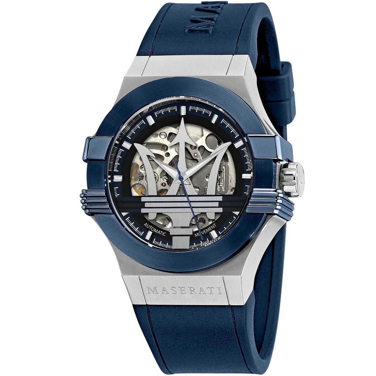 Maserati Potenza R8821108035 Men’s Automatic Watch – Skeleton Dial, Blue Rubber Strap, 42mm