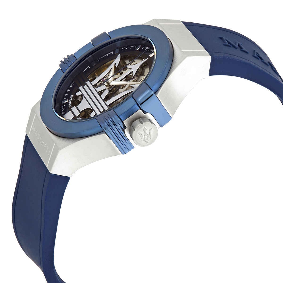 Maserati Potenza R8821108035 Men’s Automatic Watch – Skeleton Dial, Blue Rubber Strap, 42mm