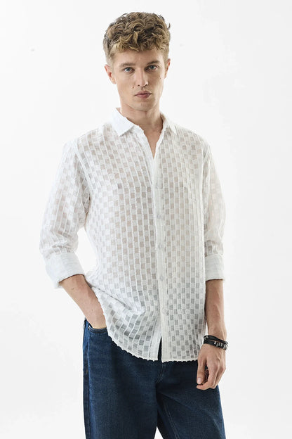 Snitch White Slim Fit Textured Slim Collar Shirt for Men