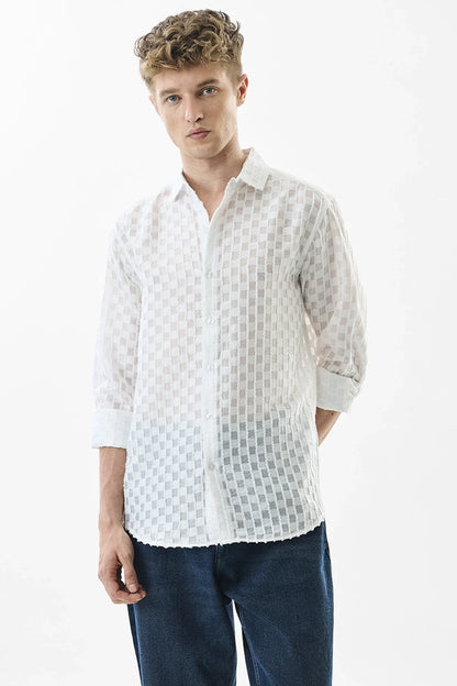 Snitch White Slim Fit Textured Slim Collar Shirt for Men