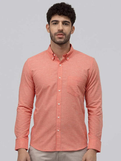 Snitch Pink Slim Fit Solid Button Down Shirt for Men